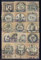 1881 Okmánybélyeg sor 16 db klf Krajcáros értéke stecklapon