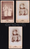 1895 Kertész Matild és testvére, 3 db keményhátú fotó Csonka budapesti műterméből, 10,5×6,5 cm