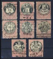 1881 Okmánybélyeg sor 8 db klf Forintos értéke stecklapon