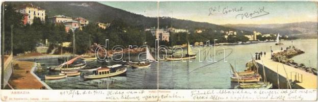 1904 Abbazia, Opatija; Kikötő. Két részes kihajtható panorámalap / port. 2-tiled folding panoramcard (Rb)