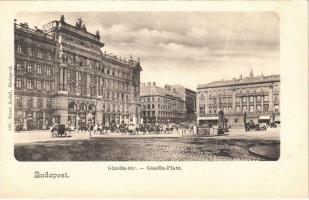 Budapest V. Gizella tér (ma Vörösmarty tér), Takarékpénztár, Nemzeti Pénzváltó Részvénytársaság, Zongora terem, lovashintók. Ganz Antal 186.