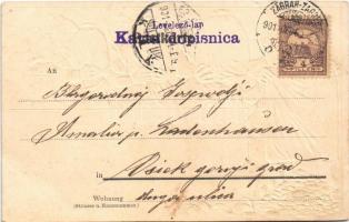 1901 Sretna Nova godina / Újévi üdvözlet törpékkel, aranypénz. Dombornyomott litho / New Year greeti...