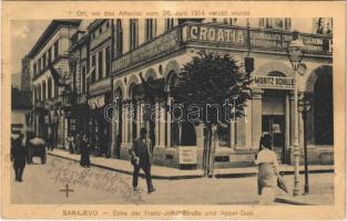 1916 Sarajevo, Ecke der Franz-Josef-Straße und Appel-Quai. Ort, wo das Attentat vom 28. Juni 1914 verübt wurde / street view, shop of Moritz Schiller. Place where the bombing occured (Assassination of Archduke Franz Ferdinand)