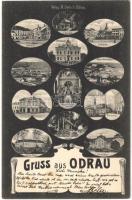 1905 Odry, Odrau; Felsenkeller, Postamt, Schloss / post office, castle. Art Nouveau mosaic