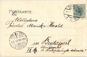 1905 Odry, Odrau; Felsenkeller, Postamt, Schloss / post office, castle. Art Nouveau mosaic