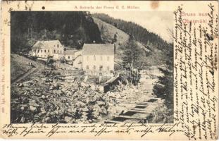 1905 Obermühl an der Donau, A. Schleife der Firma C.C. Müller / paper factory, mill (fl)