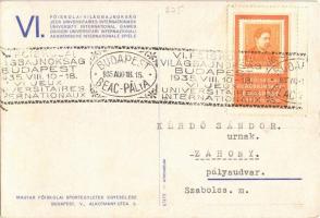 1935 Budapest VI. Főiskolai Világbajnokság reklámlapja. Magyar Főiskolai Sportegyletek Egyesülése ki...