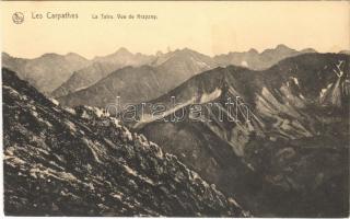 Tátra, Tatry; Les Carpathes. Le Tatra. Vue de Krzyzny / Kereszt-nyereg / mountain range (vágott /cut)