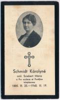 1885 Schmidt Károlyné Sziebert Mária (a Pro ecclesia et Pontifice tulajdonosának) gyászkártyája