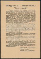 1944 Magyarok, honvédek, testvérek Szálasi és a nyilaskereszteresek röplapja a nyilas hatalomátvételről 21x15 cm