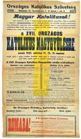 1925 Országos Katolikus Naggyűlés nagy méretű plakát szakadásokkal. 120x65 cm