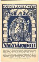 Nagyvárad, Oradea; Szent László védi Nagyváradot! irredenta képeslap szoborral / Hungarian irredenta postcard, statue s: Tary (EK)