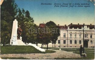 1916 Karánsebes, Caransebes; Ferenc József tér a király szobrával / Franz Josefs-Monument / Piata Francise Josif cu statua regelni / square, statue of Franz Joseph I of Austria (EK)