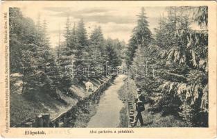 1906 Előpatak, Valcele; Alsó park rész a patakkal. Gyulai Ferenc fényképész kiadása / park, creek (ázott sarkak / wet corners)