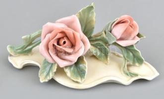 Ens porcelán rózsa, kézzel festett, jelzett, hibátlan, 17x6 cm