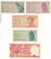 Indonézia 1964. 1s + 5s + 10s + 25s + 1984. 100R T:I Indonesia 1964. 1 Sen + 5 Sen + 10 Sen + 25 Sen + 1984. 100 Rupiah C:UNC