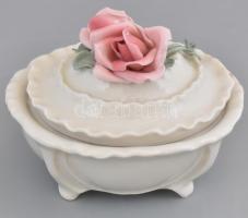 Ens porcelán rózsás bonbonniere, kézzel festett, jelzett, hibátlan, m: 9 cm