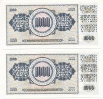 Jugoszlávia 1981. 1000D (2x) sorszámkövetők "CU 4513934 - CU 4513935" T:I
 Yugoslavia 198...