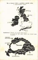 Ha a trianoni békét a győzőkre szabták volna. A megcsonkított Anglia. Kiadja a Magyar Nemzeti Szövetség / Trianon peace treaty, map of a lesser Great Britain, Hungarian irredenta propaganda