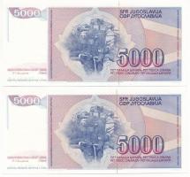 Jugoszlávia 1985. 5000D (2x) sorszámkövetők "AG 7052411 - AG 7052412" T:I,I- 
Yugoslavia ...