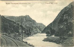 Vöröstoronyi-szoros, Roter-Turm-Pass, Roterturmpaß, Pasul Turnu Rosu; Rumänischer Teil, Gegend bei Turnu / Román oldal, vasútvonal / railway line, Romanian side (fl)