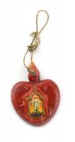 Szív alakú, festett fa emléktárgy az 1938-as Eucharisztikus Kongresszus alkalmából, kopásokkal, 12x9 cm