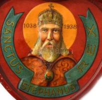 Szív alakú, festett fa emléktárgy az 1938-as Eucharisztikus Kongresszus alkalmából, kopásokkal, 12x9...