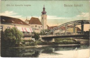Győr, Rába híd, Karmelita templom, híd. Berecz Viktor kiadása (EK)