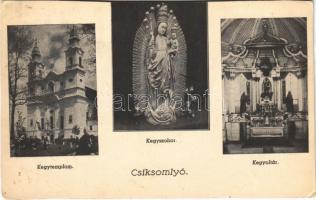 1943 Csíksomlyó, Sumuleu Ciuc; Kegytemplom, kegyszobor, kegyoltár, belső / pilgrimage church, altar, interiors (vágott / cut)