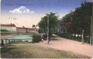 1915 Nagyvárad, Oradea; Körös-parti korzó, zsinagóga / street view, Cris riverside, synagogue (EK)