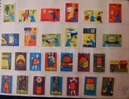 1430 db külföldi gyufacimke szépen rendezve