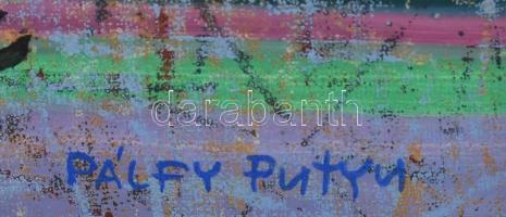 Pálfy István "Putyu" (1955-): Vándorcirkusz. Olaj, vászon, jelzett. Fa keretben. 60×50 cm ...