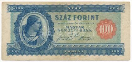1946. 100Ft B 154 034787 T:III-  Hungary 1946. 100 Forint B 151 034787 C:VG  Adamo F26