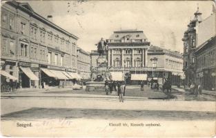 1905 Szeged, Klauzál tér, Kossuth szobor, Pósz Alajos, Krausz M., Bruckner Dezső, Till üzlete (kopott sarkak / worn corners)