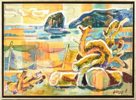 Józsa János (1936-2016): Szicília, 1971. Olaj, vászon, jelzett. Fa keretben, 50×70 cm / János Józsa (1936-2016): Sicily, 1971. Oil on canvas, signed. Framed, 50×70 cm