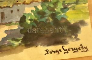 Pörge jelzéssel:Parasztház. Akvarell, papír, üvegezett keretben, 16×25 cm