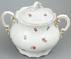 Zsolnay virágmintás hiányos készlet, kopott, apró csorba, jelzett.(Leveses tál tető nélkül, köretest...