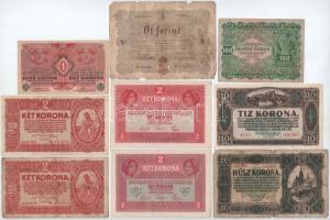 9db-os forint-korona bankjegy tétel, közte 1848. 5Ft barna nyomat T:II-III-