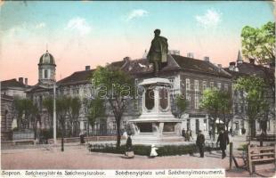 1912 Sopron, Széchenyi tér és szobor, zsinagóga. Breuer Dávid kiadása (Rb)