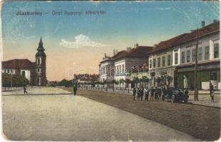 1918 Jászberény, Gróf Apponyi Albert tér, Pannonia szálloda, Moskovitz, Haasz Adolf üzlete, automobil (EM)