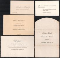 cca 1895-1939 Kecskemét, 4 db eljegyzési és esküvői meghívó vagy köszönő kártya + 1 db Fodor Mihály miniszteri tanácsos névjegy, részben kissé foltos