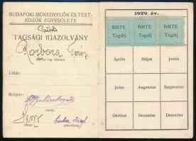1929 Budafoki Műkedvelők és Testedzők Egyesülete tagsági igazolvány 3 db bélyeggel