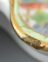 Herendi Viktória mintás porcelán kínáló, kagyló alakú kínáló tálakkal, masszív delfinfogóval, arany ...