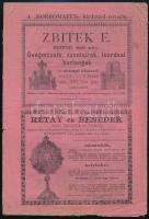 cca 1890-1910 A Borromaeus katolikus hitszónoklati folyóirat hirdetési rovata, szerk.: Nagy Antal, kissé viseltes, 8 p.