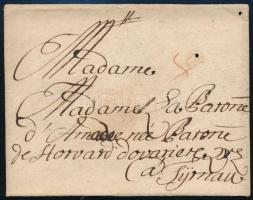 1759 Bárónőnek címzett, német nyelvű levél, borítékkal, egyházi viaszpecséttel