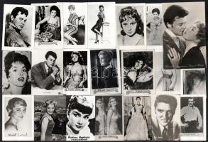 Vegyes, külföldi és magyar színészeket ábrázoló fotók (közte Elvis Presley, Marina Vlady, Sophia Loren, stb.), kb. 100 db, vegyes méretben