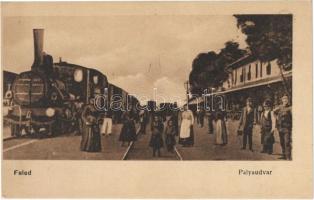 Feled, Veladin, Jesenské; pályaudvar, vasútállomás gőzmozdonnyal. Vasúti levelezőlapárusítás 346. / railway station with locomotive