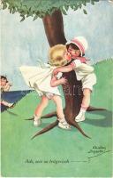 1924 Ach, wie so trügerisch / Children art postcard, kissing s: Chicky Spark (EK)