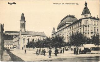 Zagreb, Zágráb; Preradovis tér, piac, utcai árusok. Vasúti levelezőlapárusítás 36. 1918 / Preradovicev trg / square, market vendors