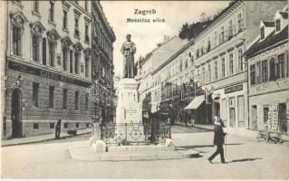 Zagreb, Zágráb; Mesnicka ulica, Kavana Streljana / street, shop, cafe / utca, szobor, Gjuro Matic üzlete, kávéház